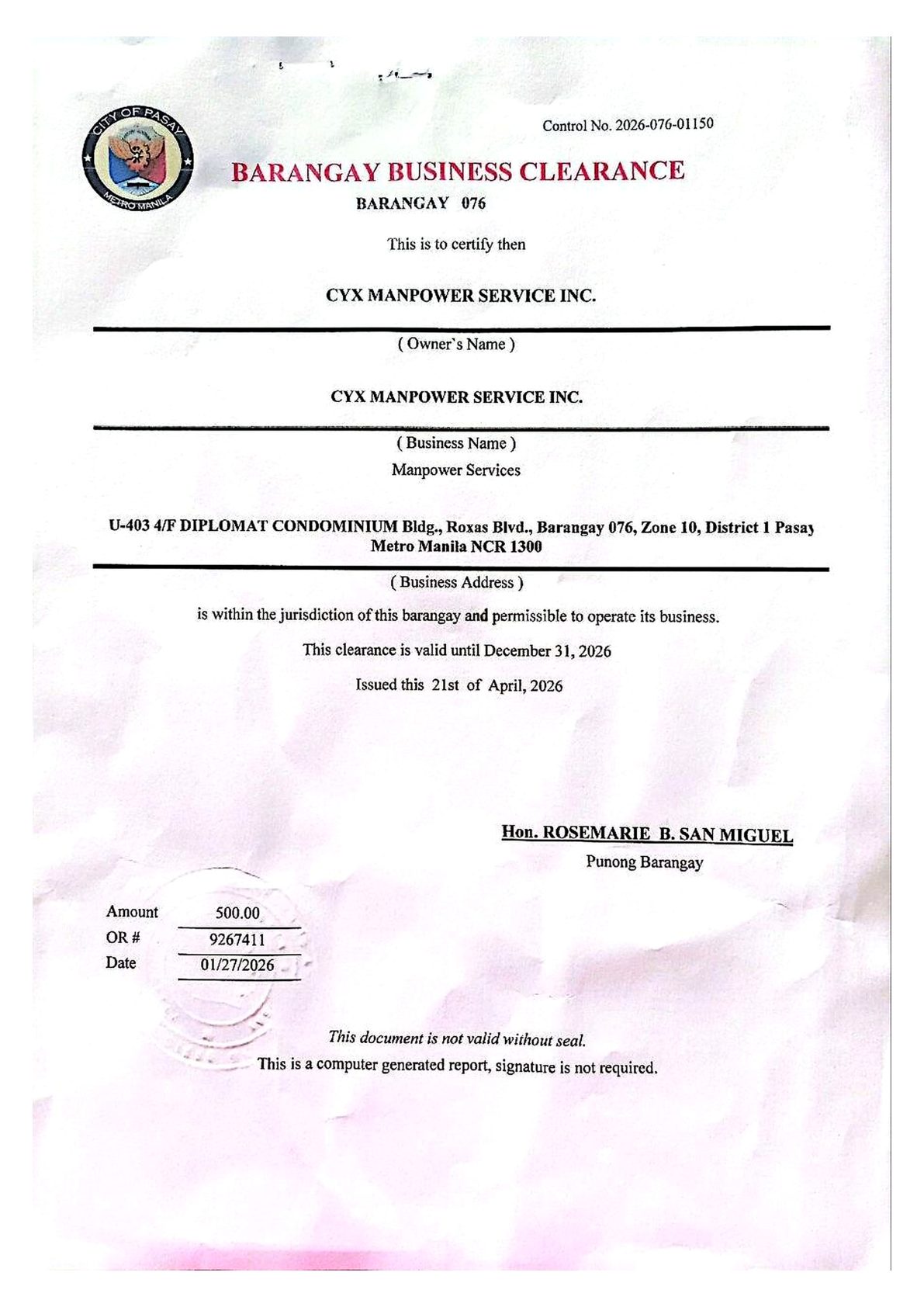 Barangay Business Clearance